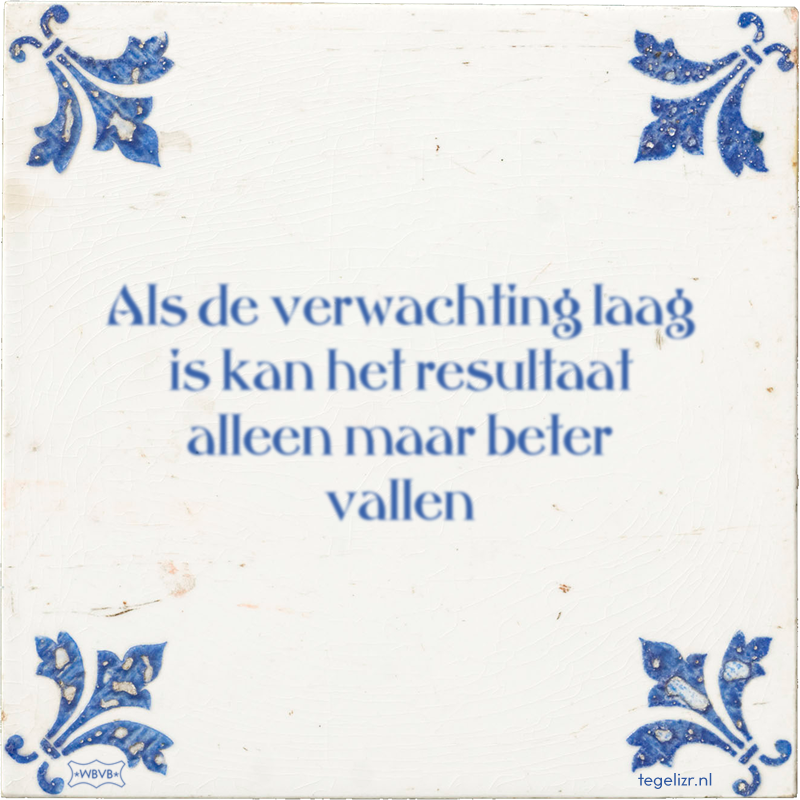 Als de verwachting laag is kan het resultaat alleen maar beter vallen - Online tegeltjes bakken