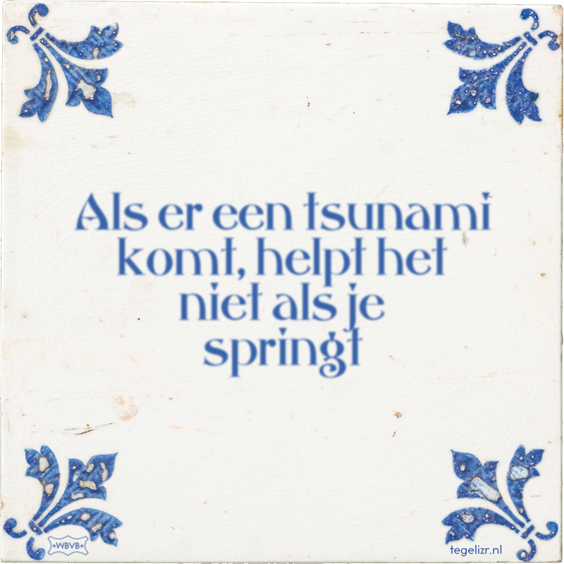 Als er een tsunami komt, helpt het niet als je springt - Online tegeltjes bakken