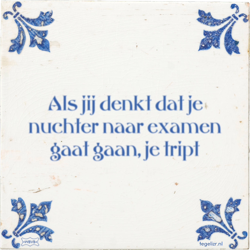 Als jij denkt dat je nuchter naar examen gaat gaan, je tript - Online tegeltjes bakken