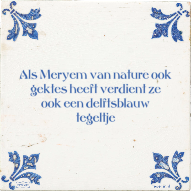 Als Meryem van nature ook gektes heeft verdient ze ook een delftsblauw tegeltje - Online tegeltjes bakken