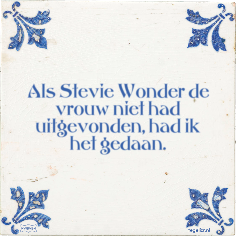 Als Stevie Wonder de vrouw niet had uitgevonden, had ik het gedaan. - Online tegeltjes bakken