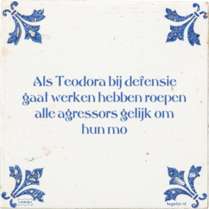 Als Teodora bij defensie gaat werken hebben roepen alle agressors gelijk om hun mo - Online tegeltjes bakken