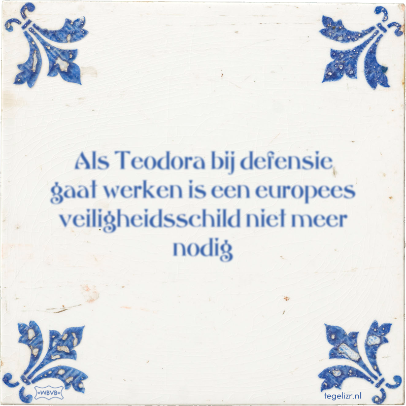 Als Teodora bij defensie gaat werken is een europees veiligheidsschild niet meer nodig - Online tegeltjes bakken
