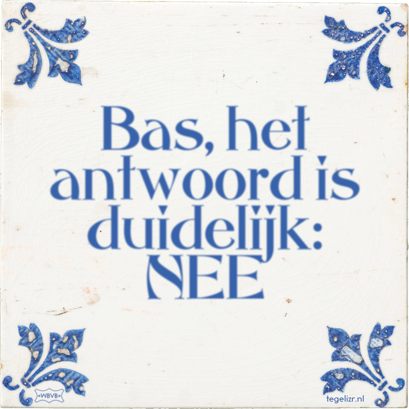 Bas, het antwoord is duidelijk: NEE - Online tegeltjes bakken