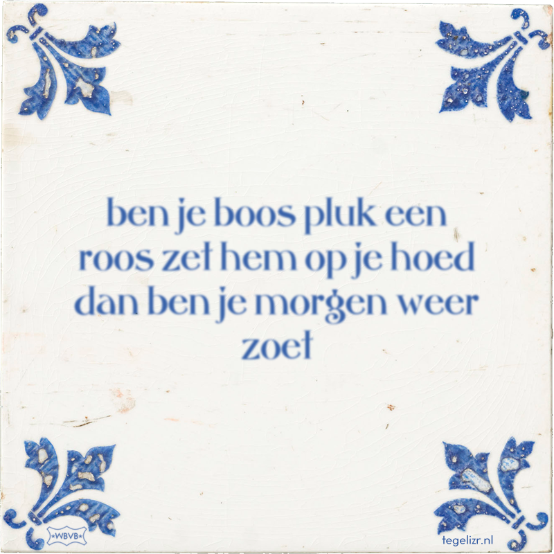 ben je boos pluk een roos zet hem op je hoed dan ben je morgen weer zoet - Online tegeltjes bakken