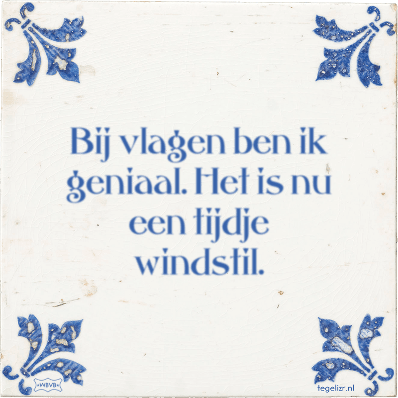 Bij vlagen ben ik geniaal. Het is nu een tijdje windstil. - Online tegeltjes bakken