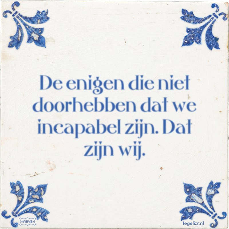 De enigen die niet doorhebben dat we incapabel zijn. Dat zijn wij. - Online tegeltjes bakken