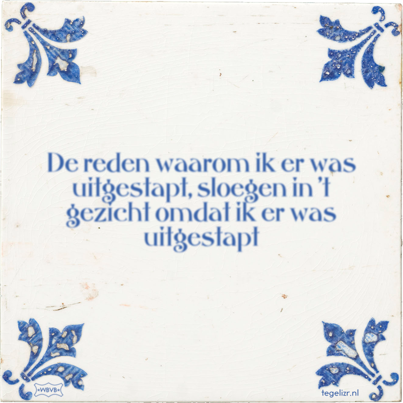 De reden waarom ik er was uitgestapt, sloegen in 't gezicht omdat ik er was uitgestapt - Online tegeltjes bakken