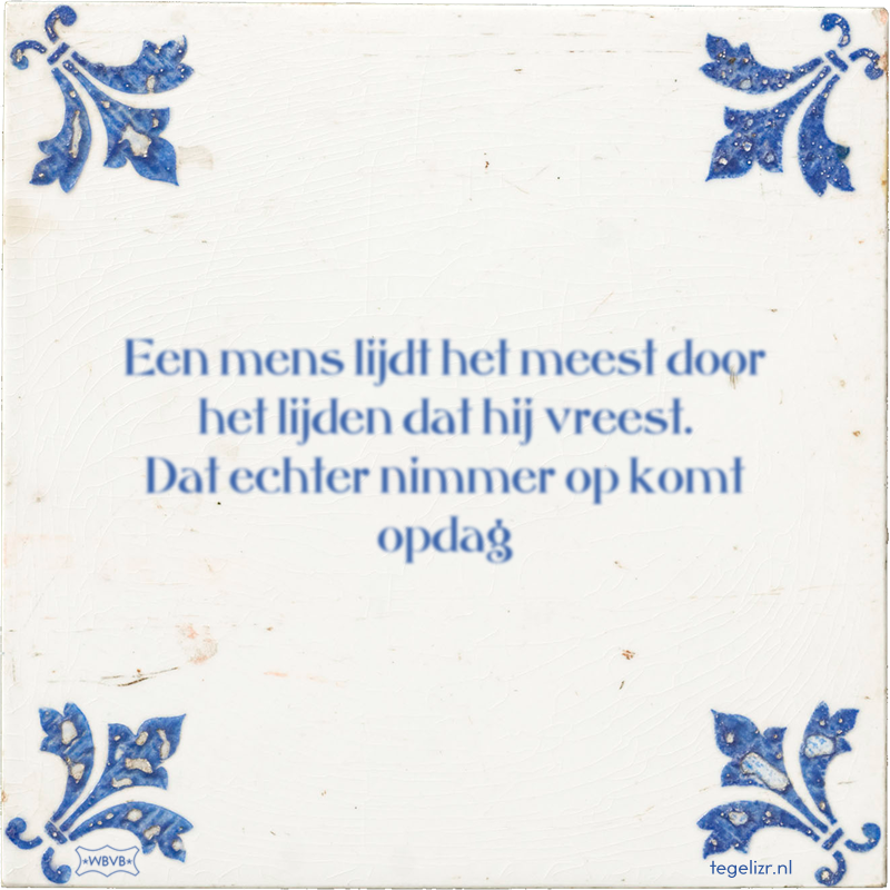 Een mens lijdt het meest door het lijden dat hij vreest. Dat echter nimmer op komt opdag - Online tegeltjes bakken