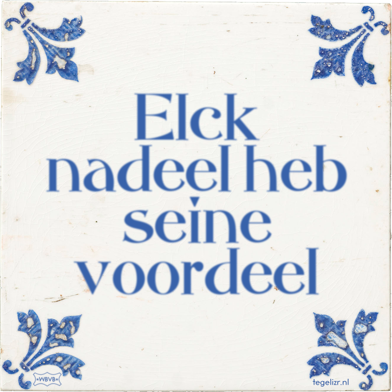 Elck nadeel heb seine voordeel - Online tegeltjes bakken