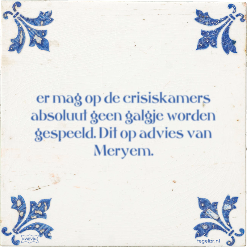 er mag op de crisiskamers absoluut geen galgje worden gespeeld. Dit op advies van Meryem. - Online tegeltjes bakken