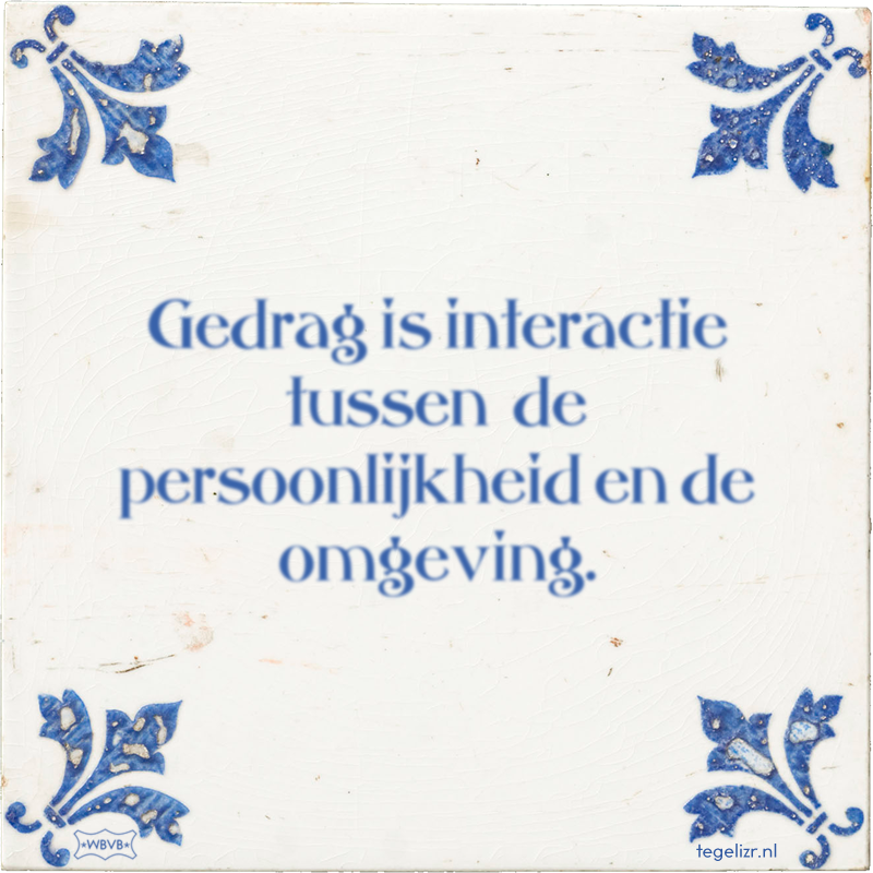 Gedrag is interactie tussen de persoonlijkheid en de omgeving. - Online tegeltjes bakken