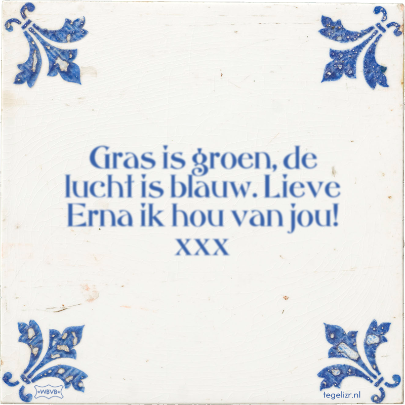 Gras is groen, de lucht is blauw. Lieve Erna ik hou van jou! xxx - Online tegeltjes bakken