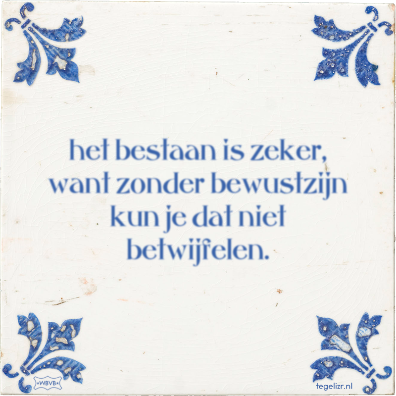 het bestaan is zeker, want zonder bewustzijn kun je dat niet betwijfelen. - Online tegeltjes bakken