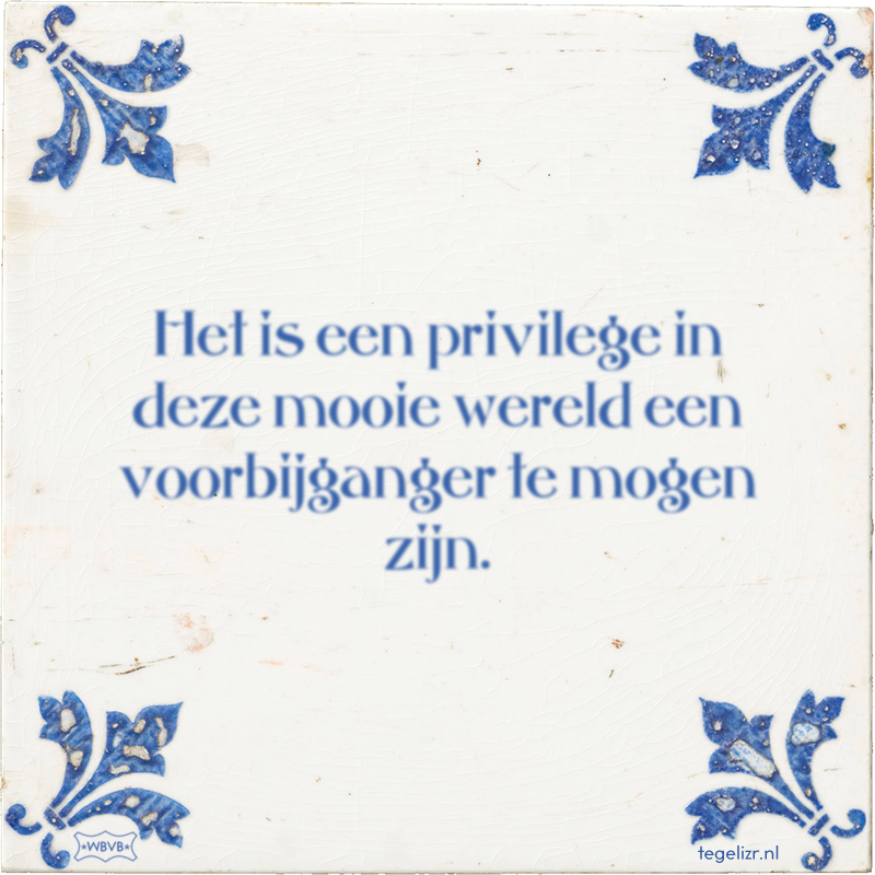 Het is een privilege in deze mooie wereld een voorbijganger te mogen zijn. - Online tegeltjes bakken