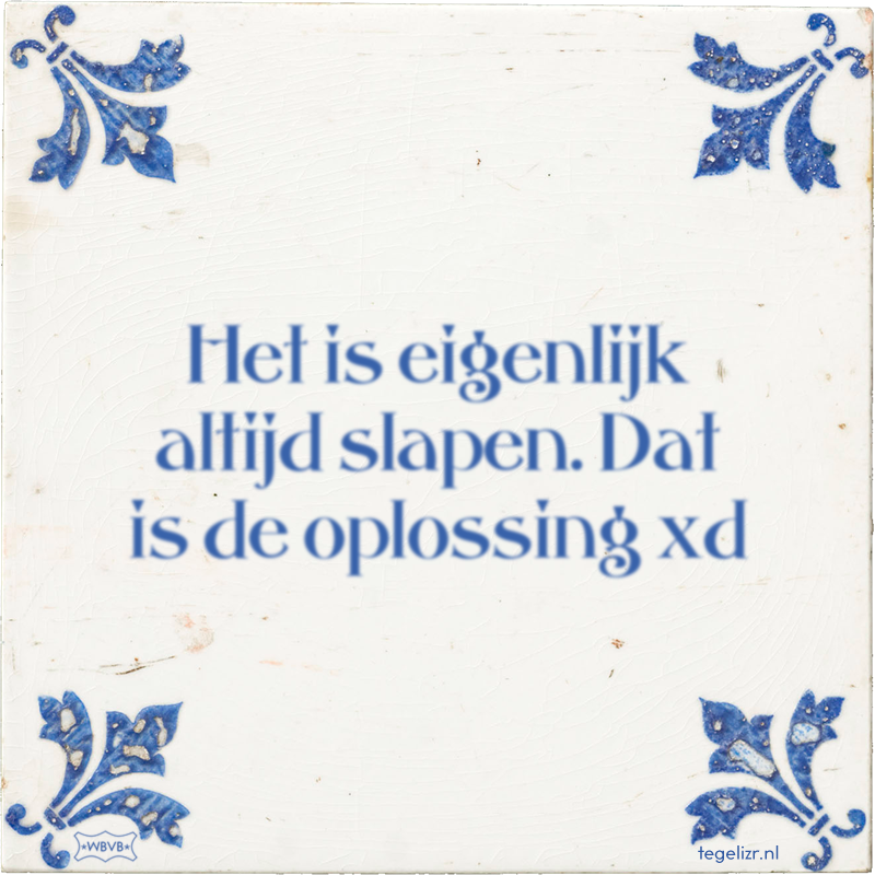 Het is eigenlijk altijd slapen. Dat is de oplossing xd - Online tegeltjes bakken