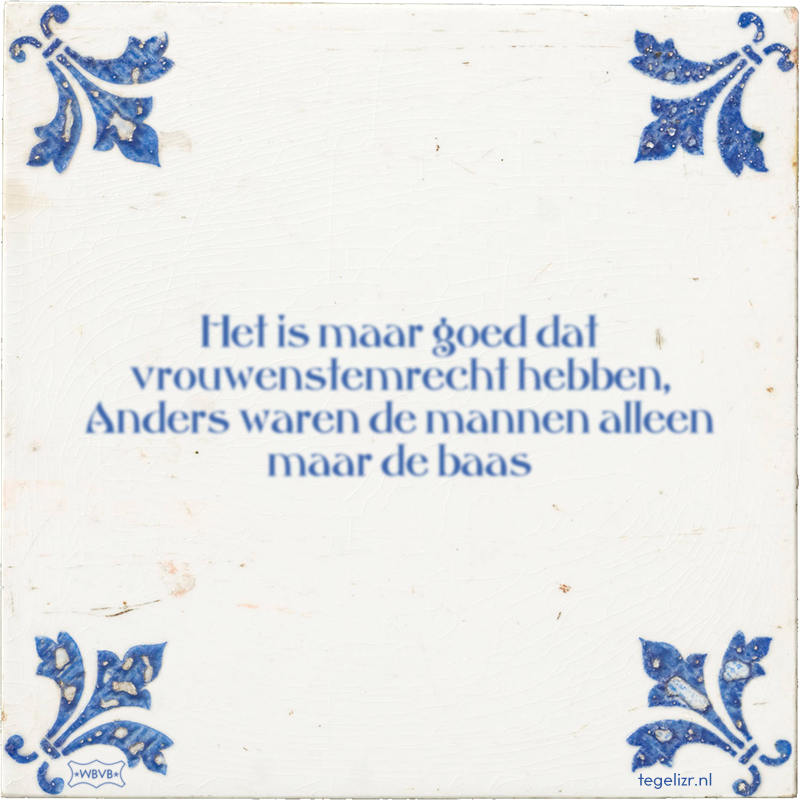 Het is maar goed dat vrouwenstemrecht hebben, Anders waren de mannen alleen maar de baas - Online tegeltjes bakken