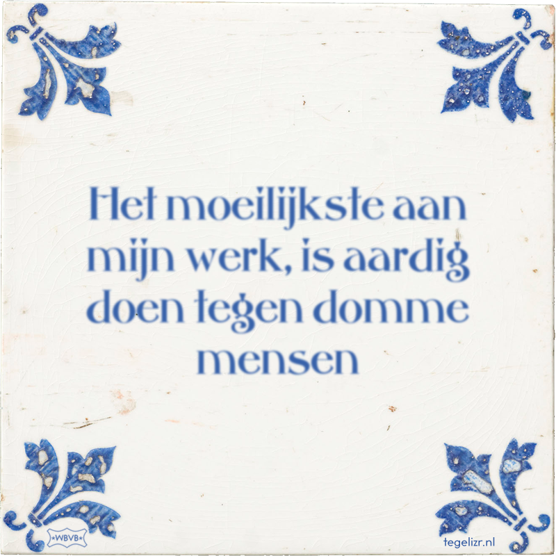 Het moeilijkste aan mijn werk, is aardig doen tegen domme mensen - Online tegeltjes bakken