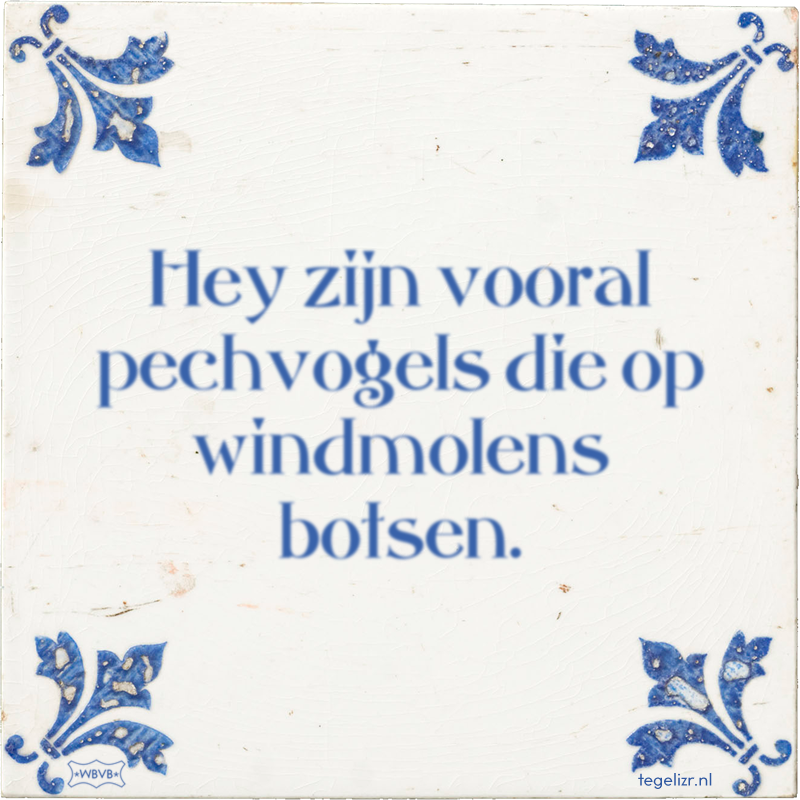 Hey zijn vooral pechvogels die op windmolens botsen. - Online tegeltjes bakken