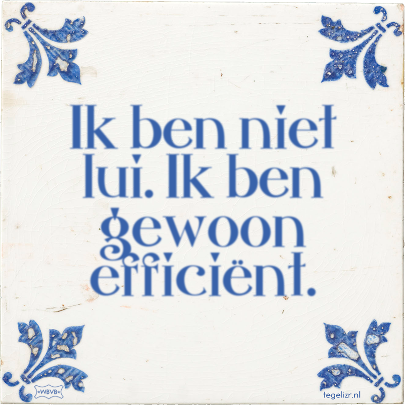 Ik ben niet lui. Ik ben gewoon efficiënt. - Online tegeltjes bakken