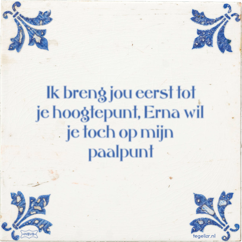Ik breng jou eerst tot je hoogtepunt, Erna wil je toch op mijn paalpunt - Online tegeltjes bakken