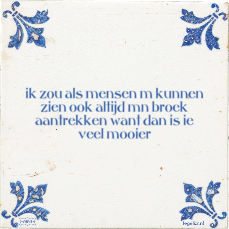 ik zou als mensen m kunnen zien ook altijd mn broek aantrekken want dan is ie veel mooier - Online tegeltjes bakken