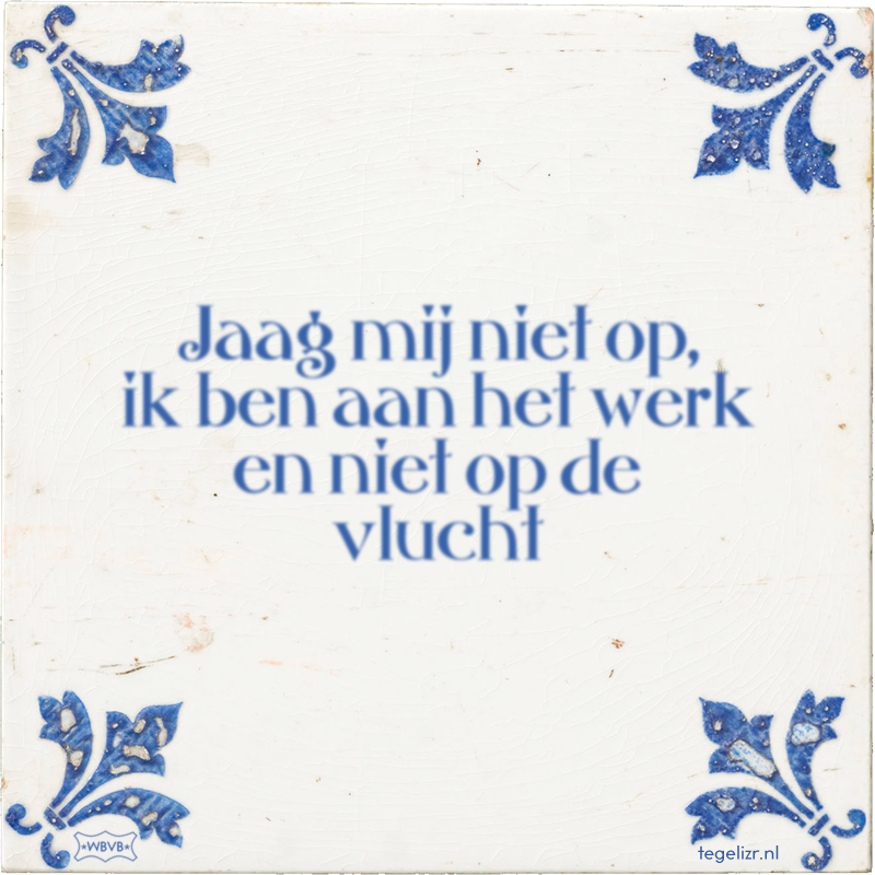 Jaag mij niet op, ik ben aan het werk en niet op de vlucht - Online tegeltjes bakken