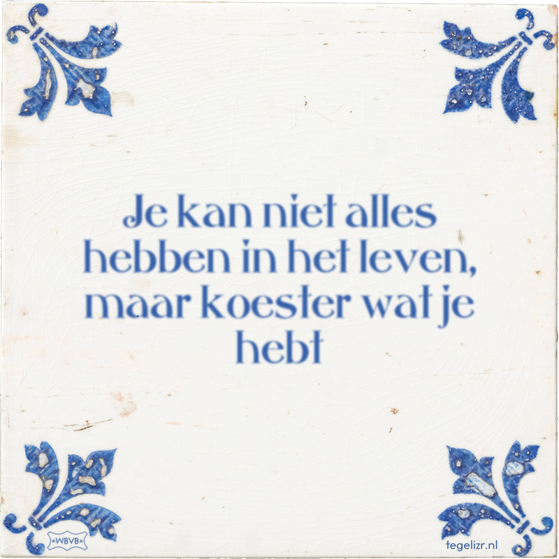 Je kan niet alles hebben in het leven, maar koester wat je hebt - Online tegeltjes bakken
