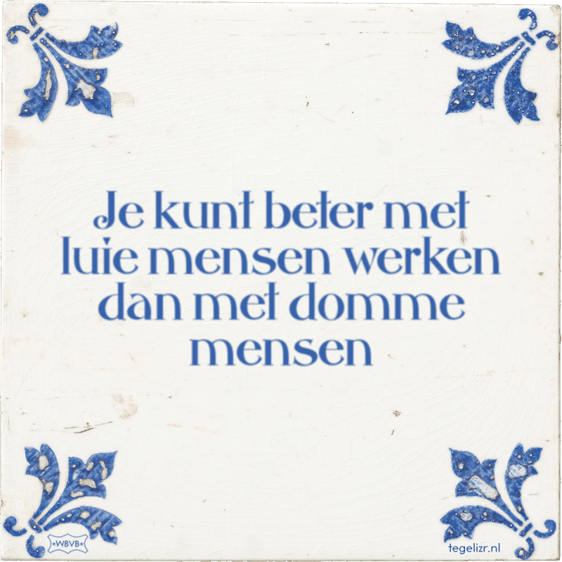je kunt beter met luie mensen werken dan met domme mensen - Online tegeltjes bakken