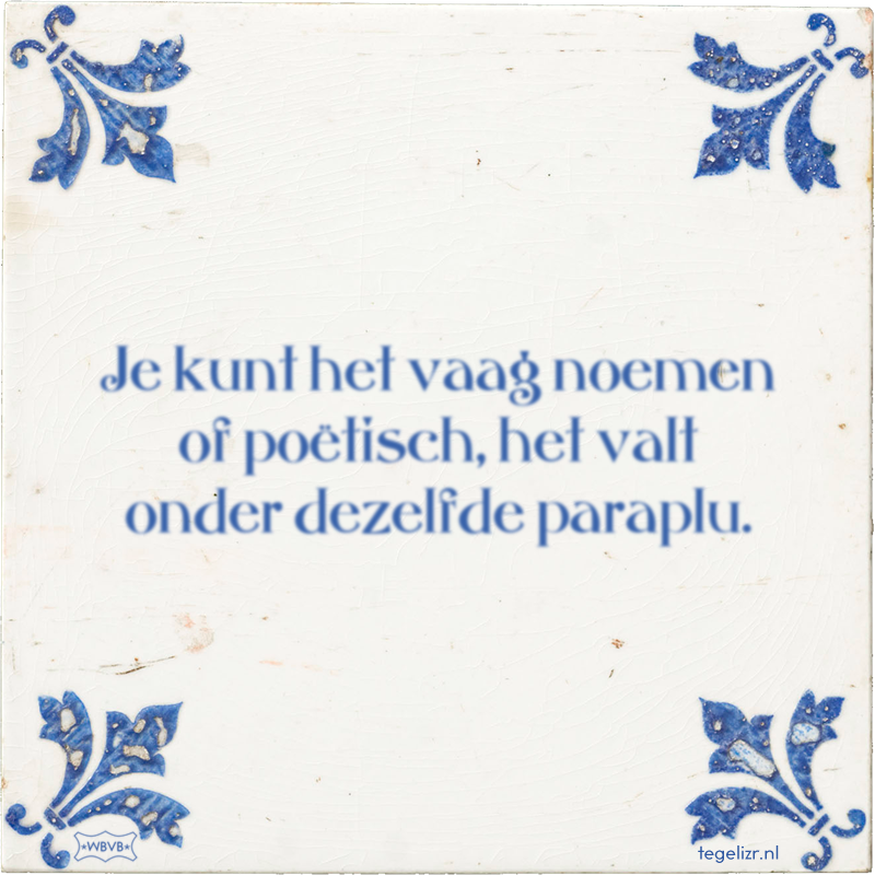 Je kunt het vaag noemen of poëtisch, het valt onder dezelfde paraplu. - Online tegeltjes bakken