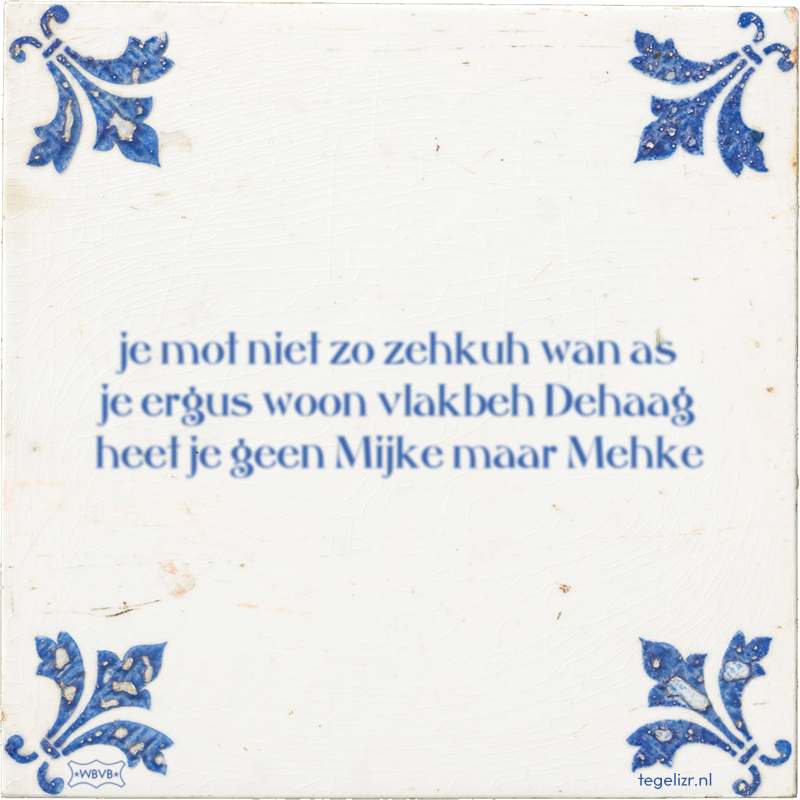je mot niet zo zehkuh wan as je ergus woon vlakbeh Dehaag heet je geen Mijke maar Mehke - Online tegeltjes bakken