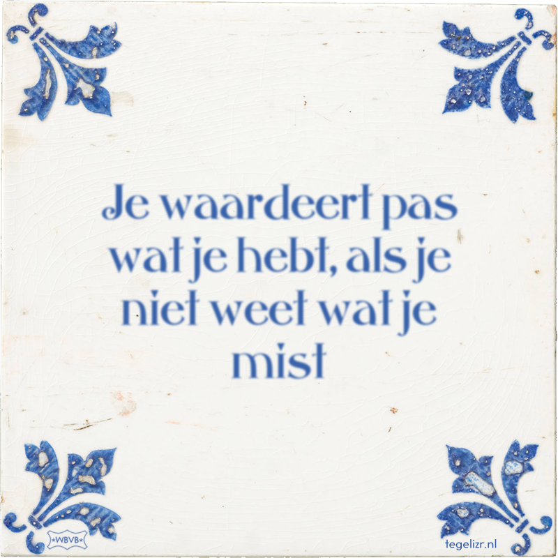 Je waardeert pas wat je hebt, als je niet weet wat je mist - Online tegeltjes bakken