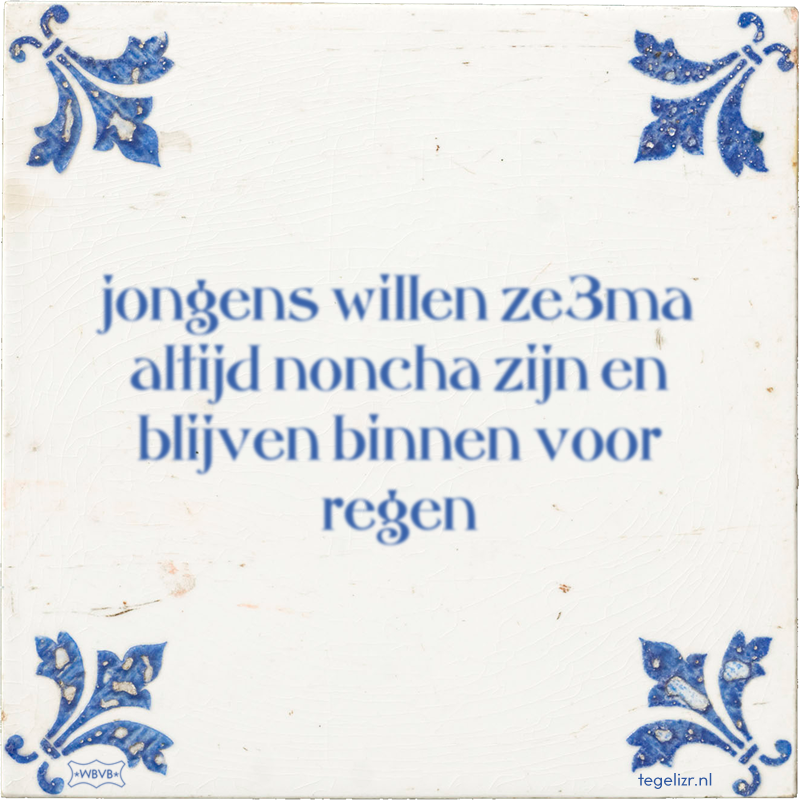 jongens willen ze3ma altijd noncha zijn en blijven binnen voor regen - Online tegeltjes bakken