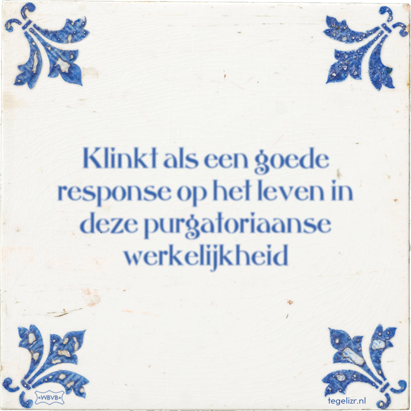 Klinkt als een goede response op het leven in deze purgatoriaanse werkelijkheid - Online tegeltjes bakken