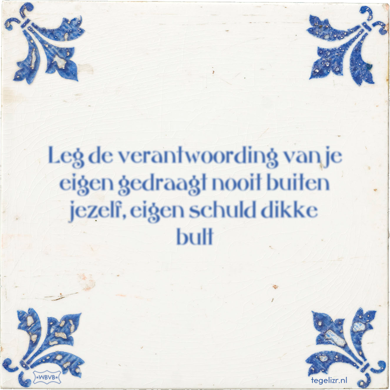 Leg de verantwoording van je eigen gedraagt nooit buiten jezelf, eigen schuld dikke bult - Online tegeltjes bakken