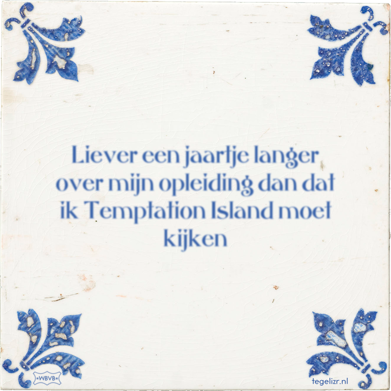 Liever een jaartje langer over mijn opleiding dan dat ik Temptation Island moet kijken - Online tegeltjes bakken