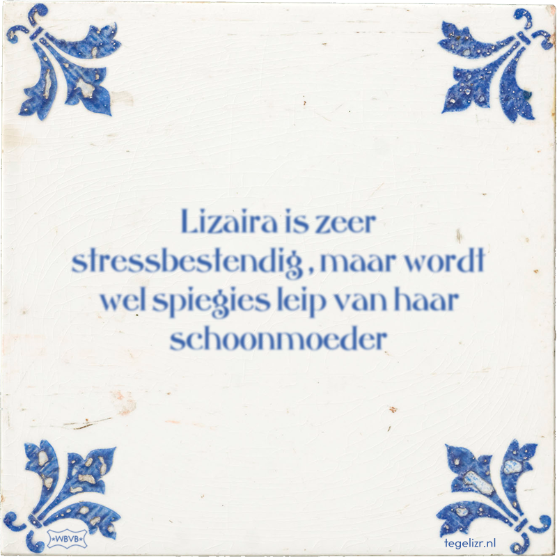 Lizaira is zeer stressbestendig , maar wordt wel spiegies leip van haar schoonmoeder - Online tegeltjes bakken
