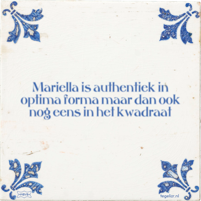 Mariella is authentiek in optima forma maar dan ook nog eens in het kwadraat - Online tegeltjes bakken
