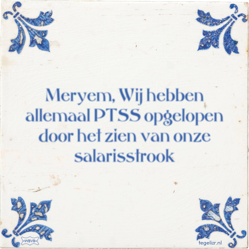Meryem, Wij hebben allemaal PTSS opgelopen door het zien van onze salarisstrook - Online tegeltjes bakken