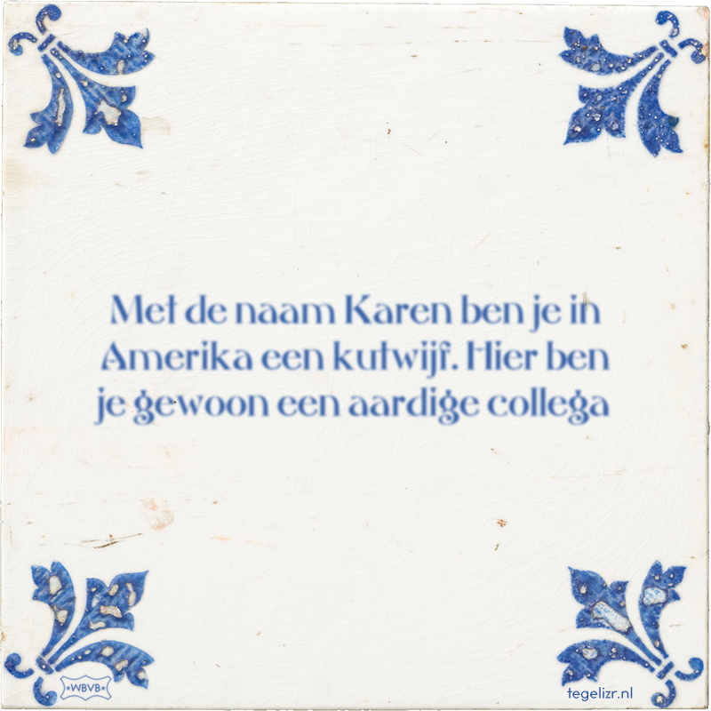 Met de naam Karen ben je in Amerika een kutwijf. Hier ben je gewoon een aardige collega - Online tegeltjes bakken