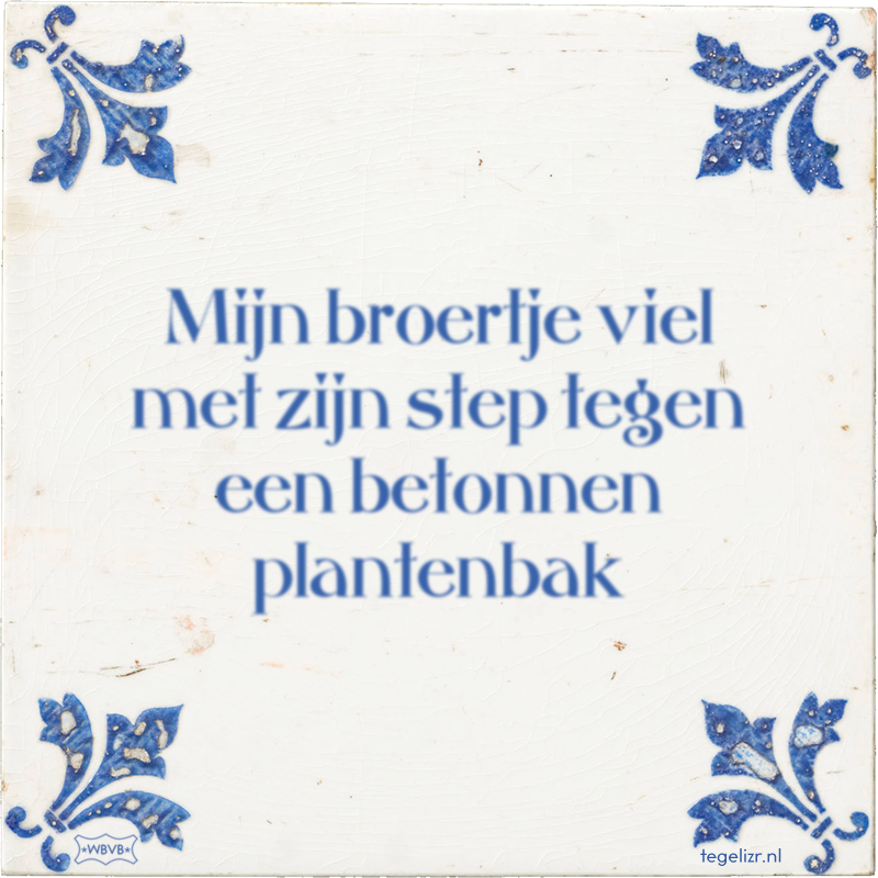 Mijn broertje viel met zijn step tegen een betonnen plantenbak - Online tegeltjes bakken