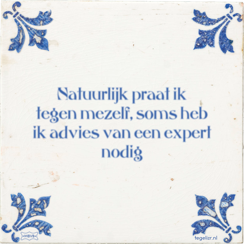 Natuurlijk praat ik tegen mezelf, soms heb ik advies van een expert nodig - Online tegeltjes bakken