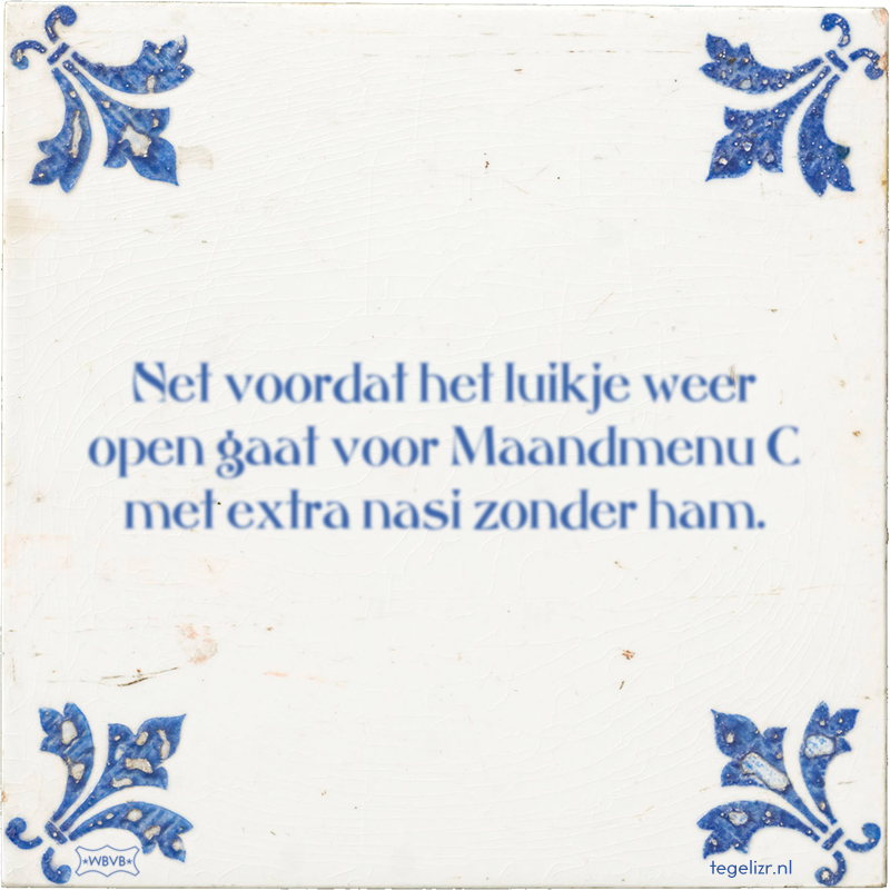 Net voordat het luikje weer open gaat voor Maandmenu C met extra nasi zonder ham. - Online tegeltjes bakken