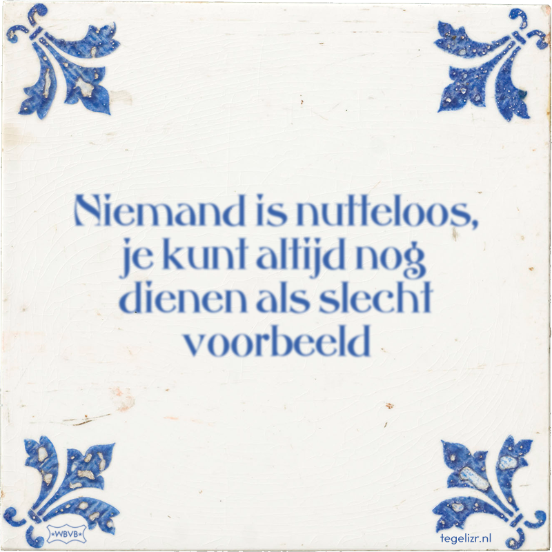 Niemand is nutteloos, je kunt altijd nog dienen als slecht voorbeeld - Online tegeltjes bakken