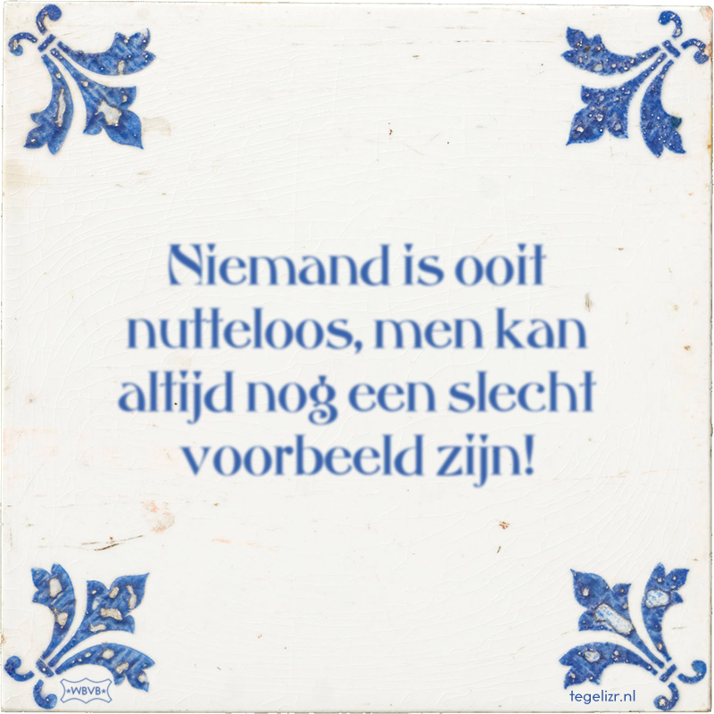 Niemand is ooit nutteloos, men kan altijd nog een slecht voorbeeld zijn! - Online tegeltjes bakken