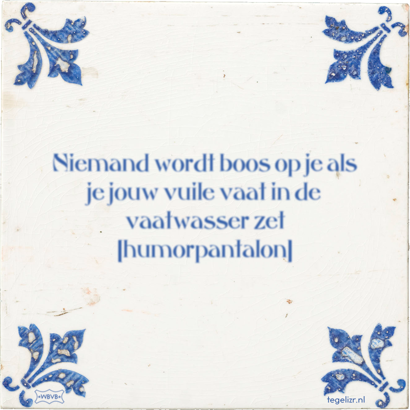 Niemand wordt boos op je als je jouw vuile vaat in de vaatwasser zet humorpantalon - Online tegeltjes bakken