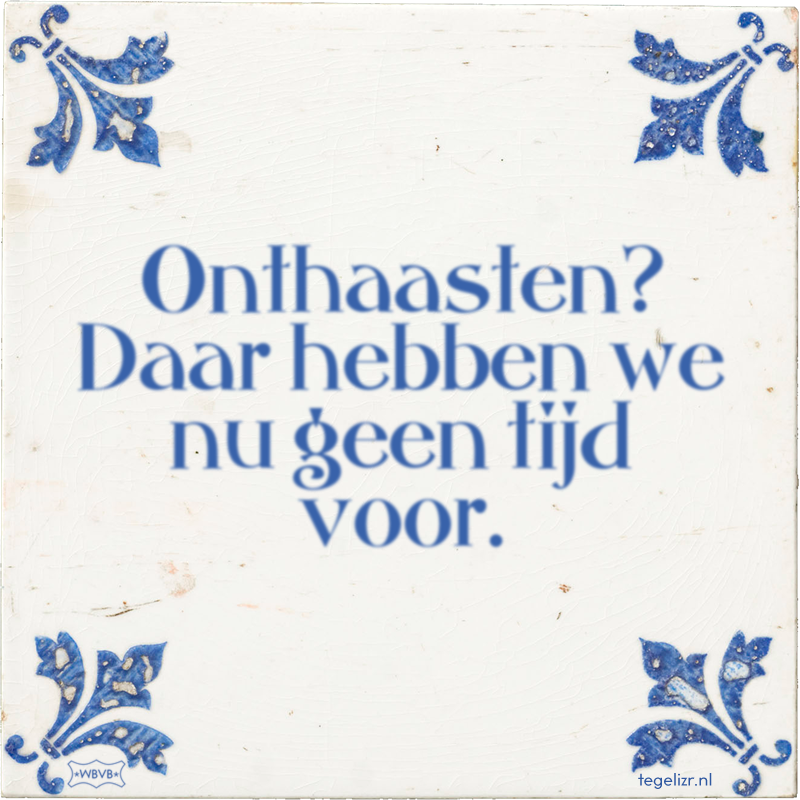 Onthaasten? Daar hebben we nu geen tijd voor. - Online tegeltjes bakken