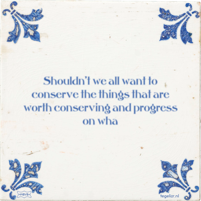 Shouldn't we all want to conserve the things that are worth conserving and progress on wha - Online tegeltjes bakken