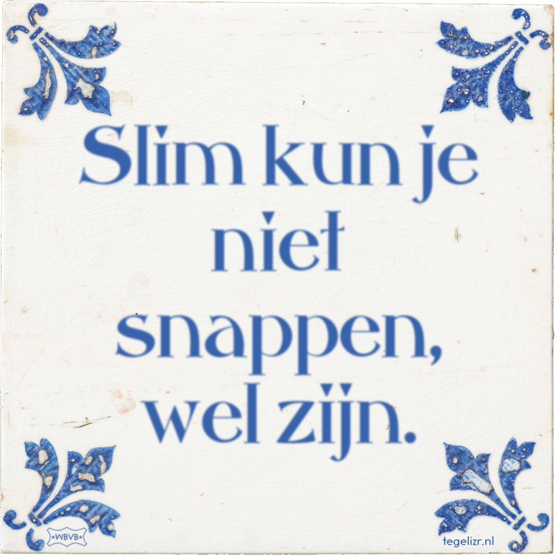 Slim kun je niet snappen, wel zijn. - Online tegeltjes bakken