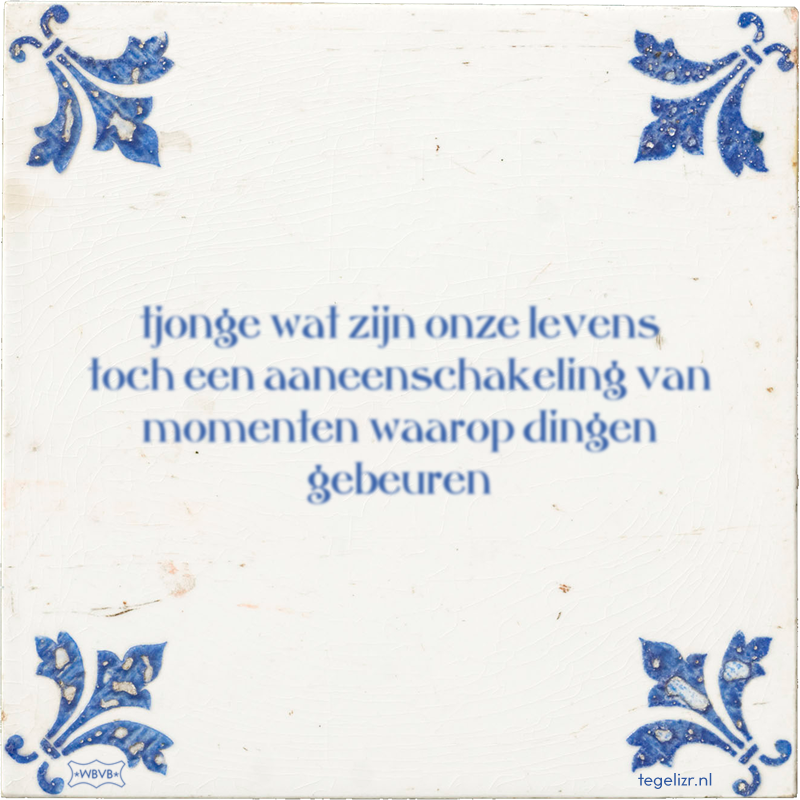 tjonge wat zijn onze levens toch een aaneenschakeling van momenten waarop dingen gebeuren - Online tegeltjes bakken